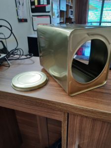 Metal Cookie tin DIY Project for a TV Box - 1