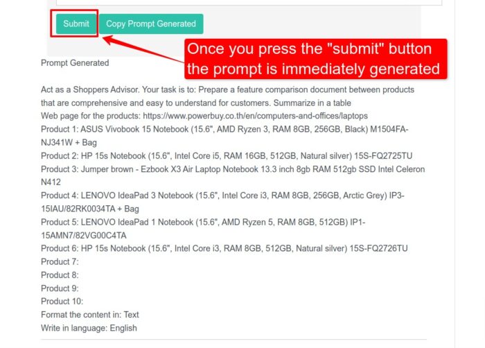 FREE Chat GPT Prompt Generator Phuket Web Design submit to generate the prompt