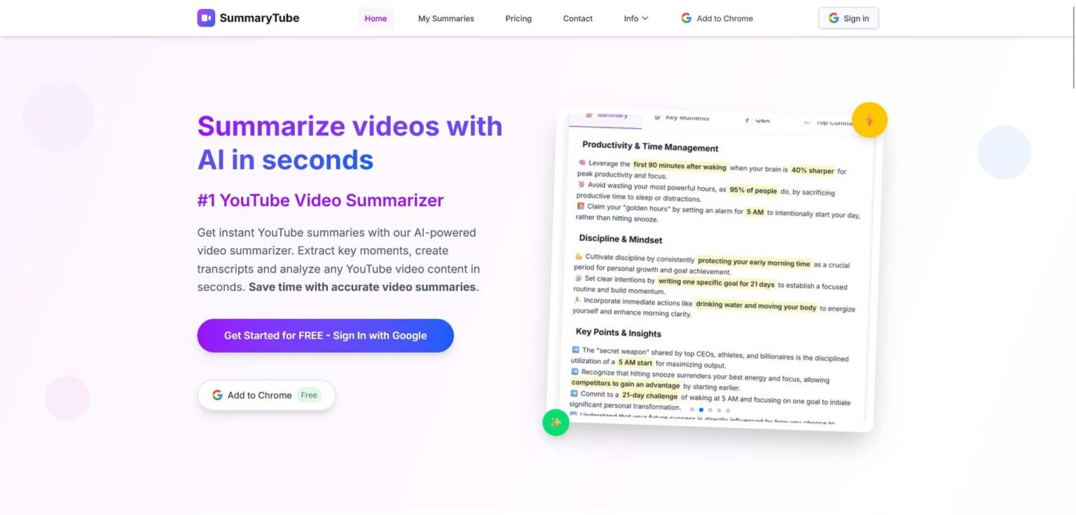 Transform Any YouTube Video into Clear, Instant Summaries